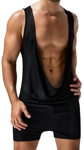 Justaucorps extensible pour homme AIEOE, confortable et stretching, pour détente et combat, grande taille et décontracté — Noir