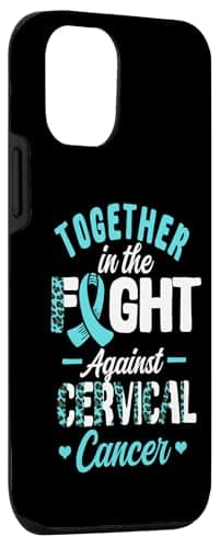 Coque iPhone 12/12 Pro lutte contre le cancer du col utérin, couleur sarcelle et blanche, design inspirational, protecti