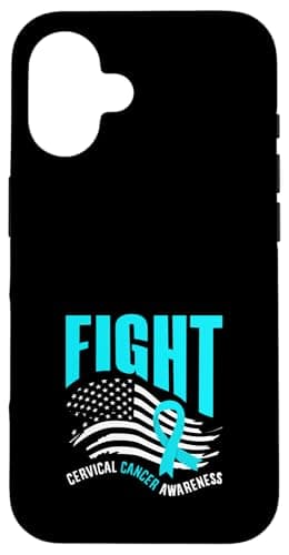 Coque iPhone 16 Ruban de Soutien Bleu Sarcelle Lutte Contre le Cancer du Col de l'Uterus Hot Key Case Charity iPhone Cov