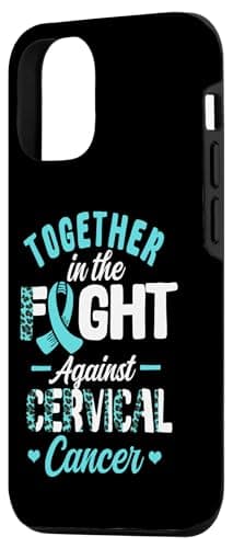 Coque iPhone 12/12 Pro lutte contre le cancer du col utérin, couleur sarcelle et blanche, design inspirational, protecti