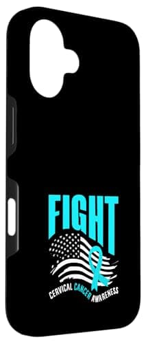 Coque iPhone 16 Ruban de Soutien Bleu Sarcelle Lutte Contre le Cancer du Col de l'Uterus Hot Key Case Charity iPhone Cov
