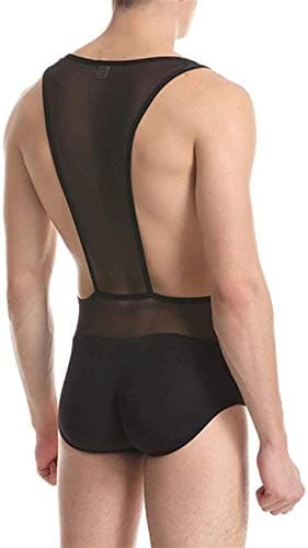 ruguo Hommes Sexy Mesh Bodysuit, Justaucorps de Lutte pour Hommes en Mesh Transparent, Élégant Col en V pour SportifsSex
