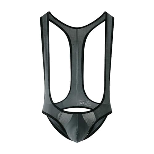 DUHENWU Hommes Sous-vêtements Sexy Stretch V Sling Club Lingerie Bodysuit Mankini — O gris foncé