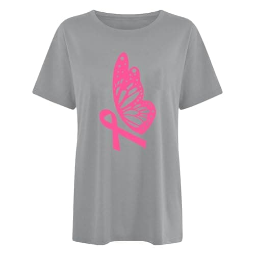 T-Shirt Rose Confortable pour Femme - Haut à Manches Courtes avec Ruban de Sensibilisation au Cancer du Sein Cadeau Mode — Light Gris