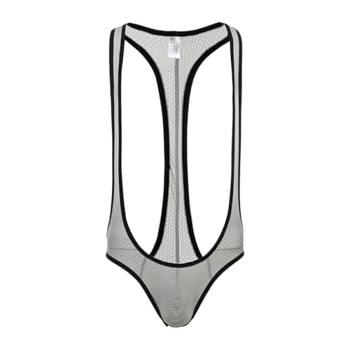 Borat Mankini Maillot de Bain Homme Sexy en Maille Respirante V-Neck pour Plage - Taille M — O Gris.