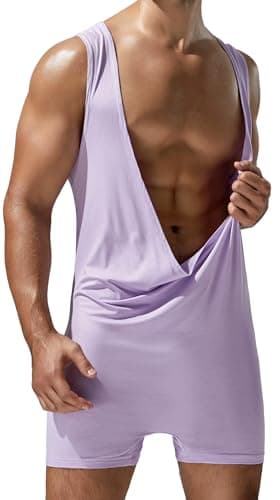Justaucorps extensible pour homme AIEOE, confortable et stretching, pour détente et combat, grande taille et décontracté — Violet + rose.