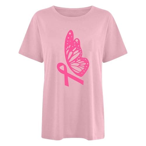 T-Shirt Rose Confortable pour Femme - Haut à Manches Courtes avec Ruban de Sensibilisation au Cancer du Sein Cadeau Mode