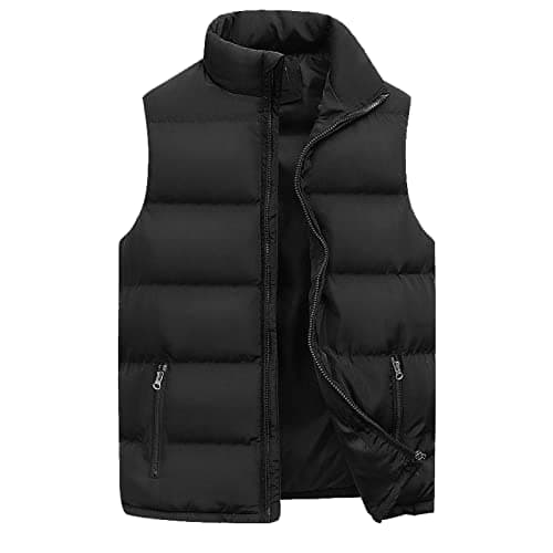 Hommes Femmes Hiver Mode Casual Gilet Coton Doublé Fermeture Éclair Couleur Unie — Noir