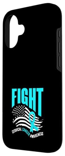 Coque iPhone 16 Ruban de Soutien Bleu Sarcelle Lutte Contre le Cancer du Col de l'Uterus Hot Key Case Charity iPhone Cov
