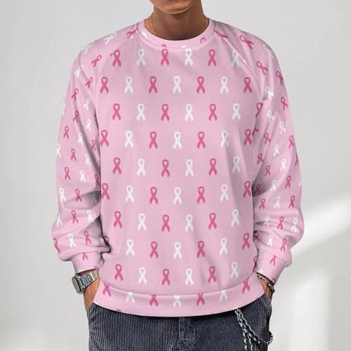 VOSERY Sweat-shirt à col rond contre le cancer du sein pour homme, confortable et tendance, pull long manche pour homme