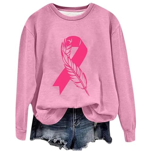 Y2K Sweat-shirt décontracté à manches longues pour femme – Lutte contre le cancer du sein, gothique vintage, automne 202 — Rose