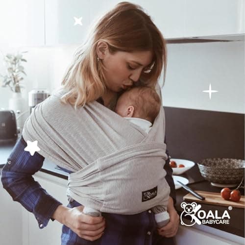 Koala Babycare Écharpe de portage facile à enfiler gris clair - Multifonctionnelle jusqu'à 9 kg - Unisex Design Enregist
