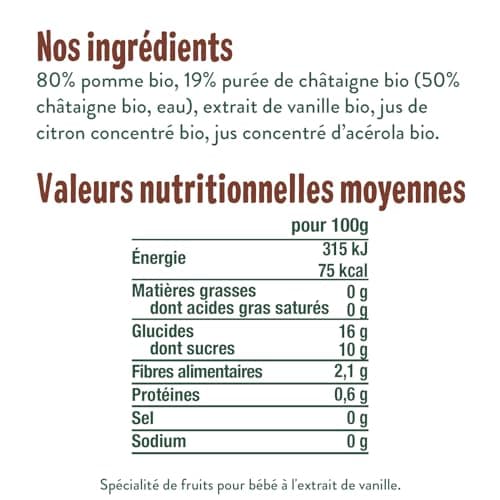 GOOD GOÛT - Purée Pomme Châtaigne Bébé - dès 4 Mois - 80% Pomme, 19% Châtaigne - Sans Sucres Ajoutés* - Fabriqué En Fran