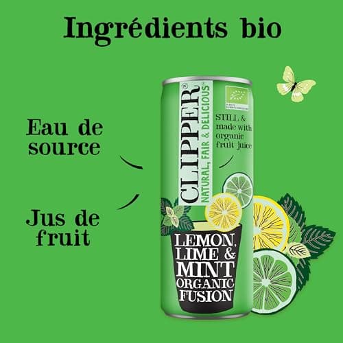 CLIPPER Boisson Rafraîchissante Bio Citron Citron Vert Menthe 0 Sucre Ajouté 25cl x 12 EU Organic
