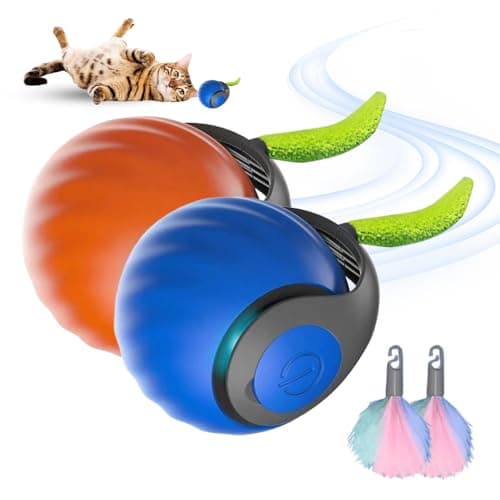 GMTEO Jouet Interactif pour Chats Bleu, Nouveau Jouet Balle avec Queue Peluche,Intelligent pour Chat Intérieur — Bleu + Orange