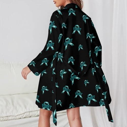 Chemise de nuit imprimée contre le cancer de l'ovaire pour femme, douce à col en V, taille confortable S-M