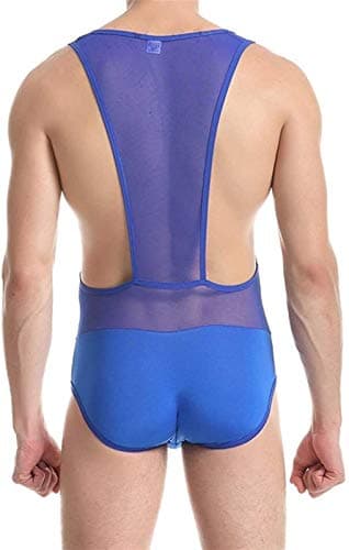 ruguo Hommes Sexy Mesh Bodysuit, Justaucorps de Lutte pour Hommes en Mesh Transparent, Élégant Col en V pour SportifsSex