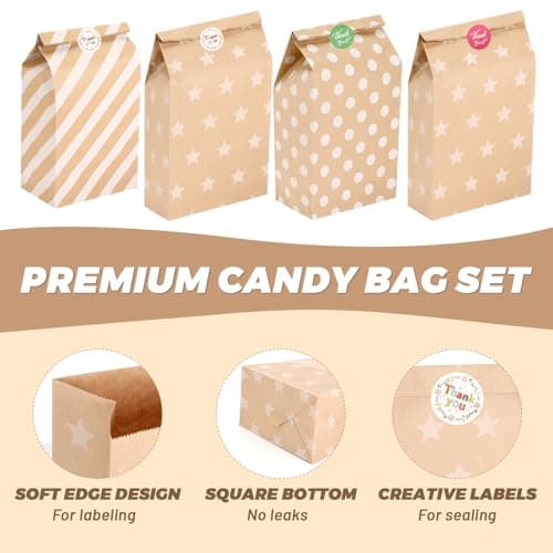 Ledebouk Sac en Papier Kraft pour Célébrations de Fête - 20 Pièces Colorés avec 36 Autocollants - Cadeau pour Mariage, A