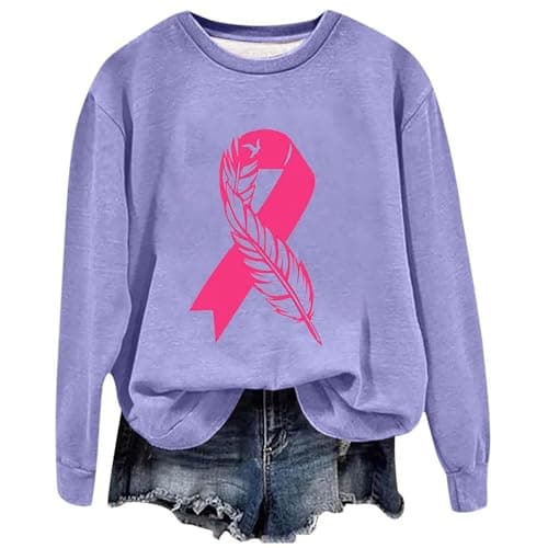 Y2K Sweat-shirt décontracté à manches longues pour femme – Lutte contre le cancer du sein, gothique vintage, automne 202 — Violet