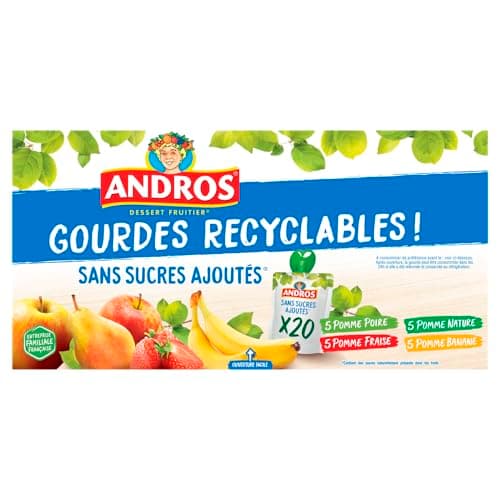 ANDROS - Compote de Fruit Sans Sucre Ajouté - Goût Pomme + Poire + Fraise + Banane - Idéal pour les Enfants

ANDROS - Co