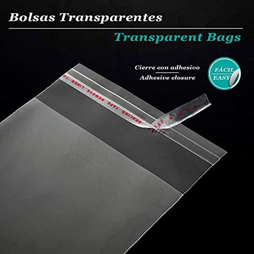 RUBY Lot de 200 sachets transparents en cellophane plastique avec fermeture adhésive pour alimentation 8 x 12 cm