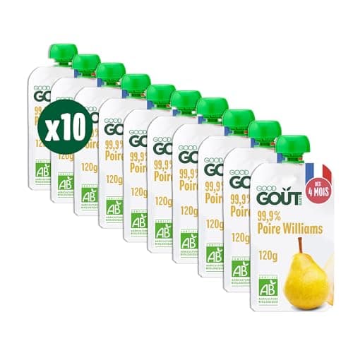 GOOD GOÛT - Purée de Poires Williams pour Bébé Dès 4 Mois - 99,9% Poires Williams - Sans Sucres Ajoutés - Fabriqué en F