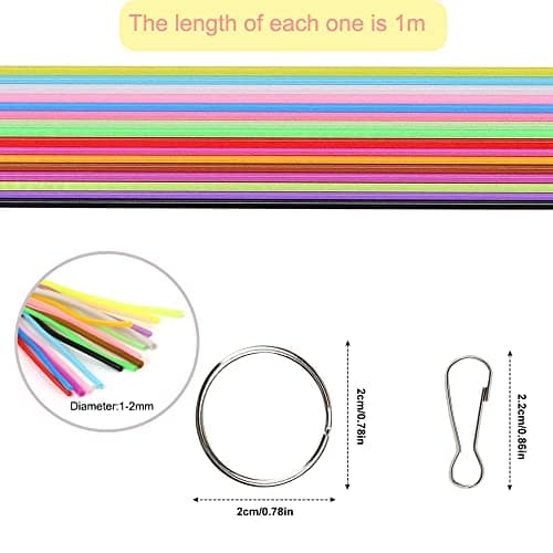 Fil Scoubidou 20 Couleurs, 15 Clips + 15 Porte-Clés en Plastique, Pour Bijouterie et Bricolage DIY, Création Main
