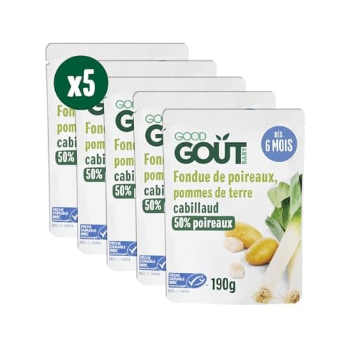 GOOD GOÛT - Fondue de Poireaux Pommes de Terre Cabillaud - Pour Bébé Dès 6 Mois - Purée Micro-Ondables - 5x190g
