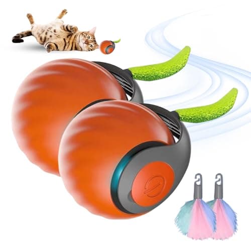 GMTEO Jouet Interactif pour Chats Bleu, Nouveau Jouet Balle avec Queue Peluche,Intelligent pour Chat Intérieur — Orange - 2PCS