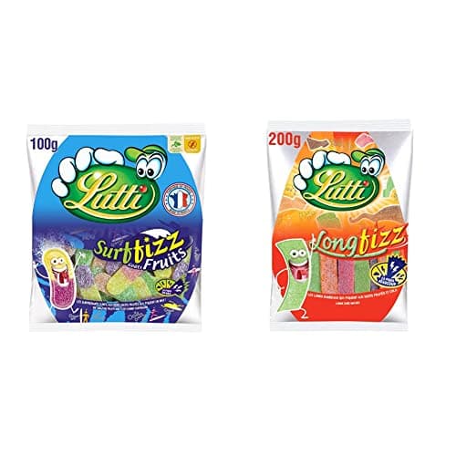 Lutti Surffizz Fruits 100g & Long Fizz 200g Jus Naturels Bio Faibles en Sucre Snack Sain pour Adultes & Enfants 7 Boîtes