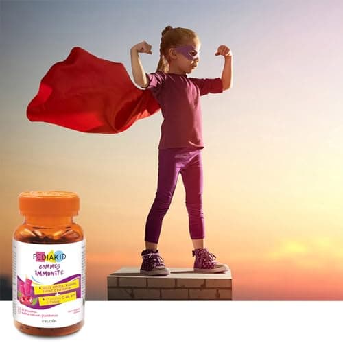 PEDIAKID Gommes Immunité Naturelles au Délicieux Arôme de Framboise - Soutiennent le Système Immunitaire - 60 gommes