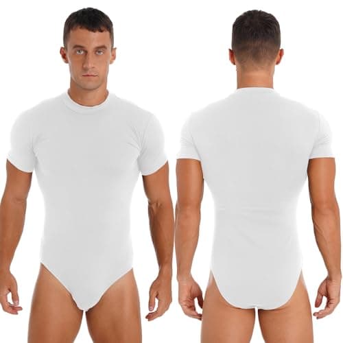 IUERVPS Combinaison décontractée Slim for Homme, Couleur Unie, col Ras du Cou, Manches Courtes, Tenue de soirée pour Clu — White1