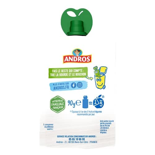 ANDROS - Compote de Fruit Sans Sucre Ajouté - Goût Pomme + Poire + Fraise + Banane - Idéal pour les Enfants

ANDROS - Co