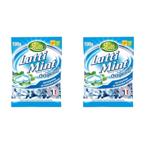 Luttmint Menthe Fraîche Originale 100g (Pack de 2) Sugar Free pour Enfants et Adultes - Gomme à Menthe Fraîche Naturelle
