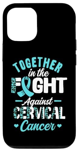 Coque iPhone 12/12 Pro lutte contre le cancer du col utérin, couleur sarcelle et blanche, design inspirational, protecti