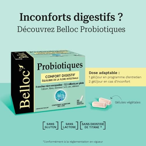 Probiotiques Belloc Confort Digestif Pour Enfants à partir de 11 ans 30 Gélules Végétales Équilibre de la Flore Intestin