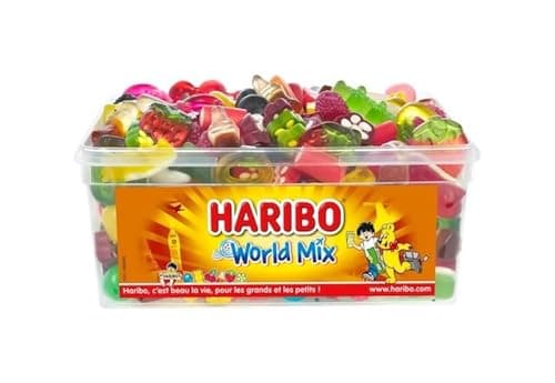 HARIBO World Mix Assortiment De Bonbons Sans Colorants Artificiels Boîte De 900 g pour Enfants en Cadeau de Fête