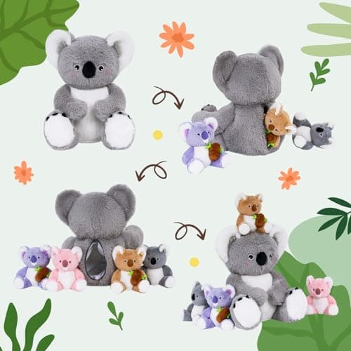 OUOZZZ Ensemble de Peluches Koala - Maman de 30 cm avec BébésMiniatures - Jouet Doux pour Enfants Boys and Girls
