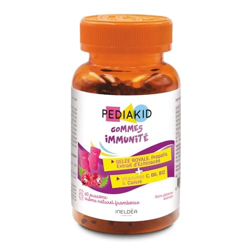 PEDIAKID Gommes Immunité Naturelles au Délicieux Arôme de Framboise - Soutiennent le Système Immunitaire - 60 gommes
