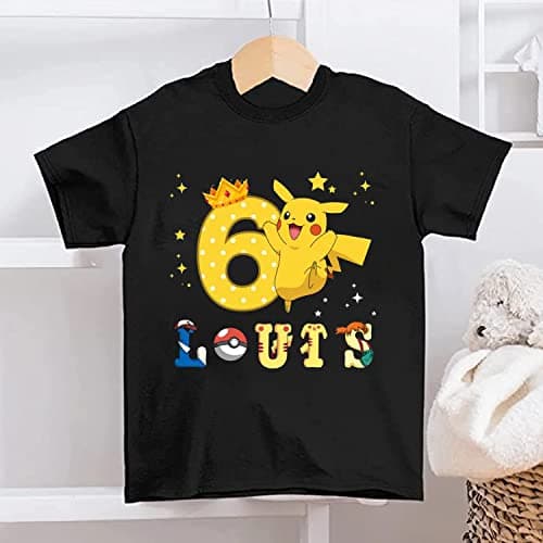 T-Shirt personnalisé Pokémon pour Enfants Anniversaire Lettres Forme Personnage prénom âge imprimé