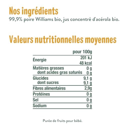 GOOD GOÛT - Purée de Poires Williams pour Bébé Dès 4 Mois - 99,9% Poires Williams - Sans Sucres Ajoutés - Fabriqué en F