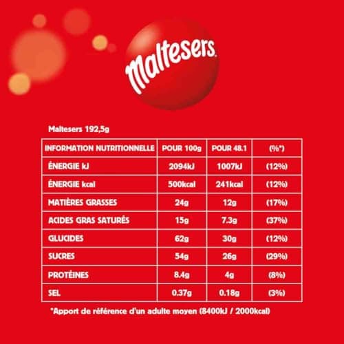 MALTESERS Bonbons Chocolat au Lait Cœur Croquant Rainforest Alliance 192,5g Idéal à Partager