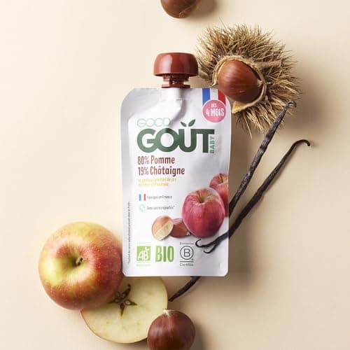 GOOD GOÛT - Purée Pomme Châtaigne Bébé - dès 4 Mois - 80% Pomme, 19% Châtaigne - Sans Sucres Ajoutés* - Fabriqué En Fran