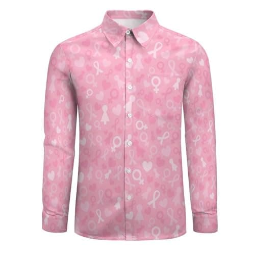 Chemises boutonnées à manches longues pour homme – Chemise décontractée en V avec poche pour la lutte contre le cancer d