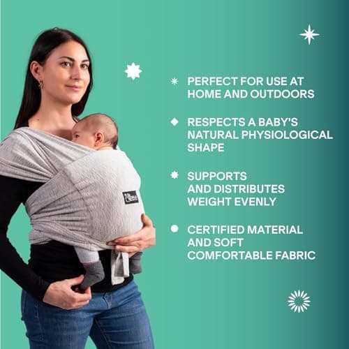 Koala Babycare Écharpe de portage facile à enfiler gris clair - Multifonctionnelle jusqu'à 9 kg - Unisex Design Enregist