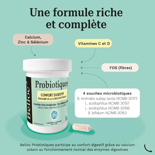 Probiotiques Belloc Confort Digestif Pour Enfants à partir de 11 ans 30 Gélules Végétales Équilibre de la Flore Intestin