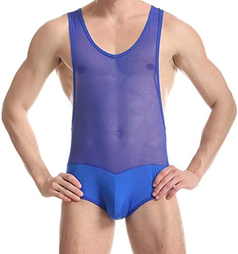 ruguo Hommes Sexy Mesh Bodysuit, Justaucorps de Lutte pour Hommes en Mesh Transparent, Élégant Col en V pour SportifsSex