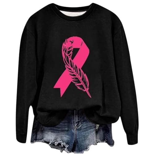 Y2K Sweat-shirt décontracté à manches longues pour femme – Lutte contre le cancer du sein, gothique vintage, automne 202 — Noir