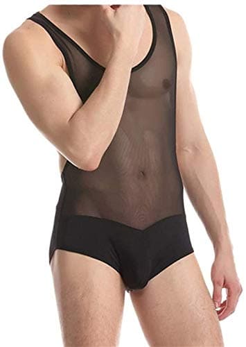 ruguo Hommes Sexy Mesh Bodysuit, Justaucorps de Lutte pour Hommes en Mesh Transparent, Élégant Col en V pour SportifsSex