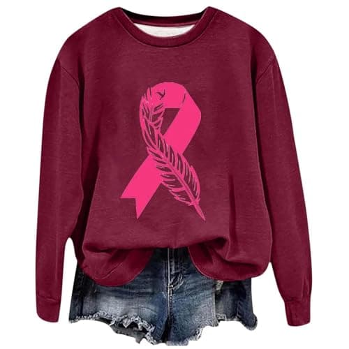 Y2K Sweat-shirt décontracté à manches longues pour femme – Lutte contre le cancer du sein, gothique vintage, automne 202 — Rouge